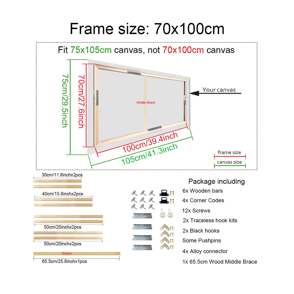 Little PP Holzrahmen für Leinwand und Diamantmalerei, beige, B: 70 cm, H: 105 cm - Bild 2