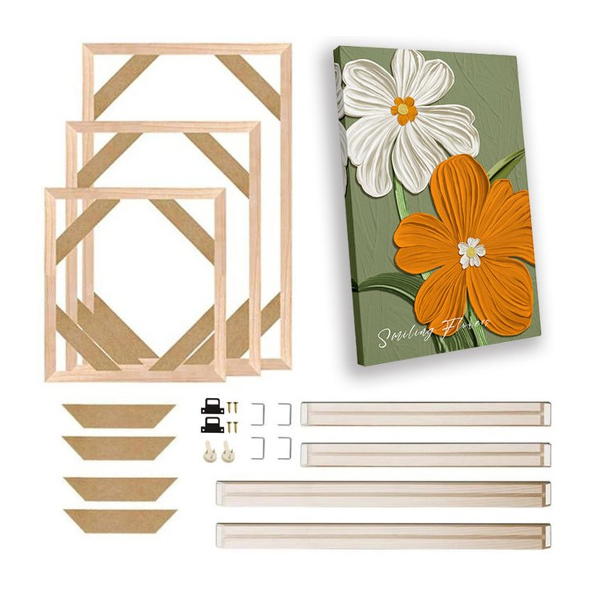 Little PP Holzrahmen für Leinwand und Diamantmalerei, rechteckig, floral, mehrfarbig, hängend - Bild 1
