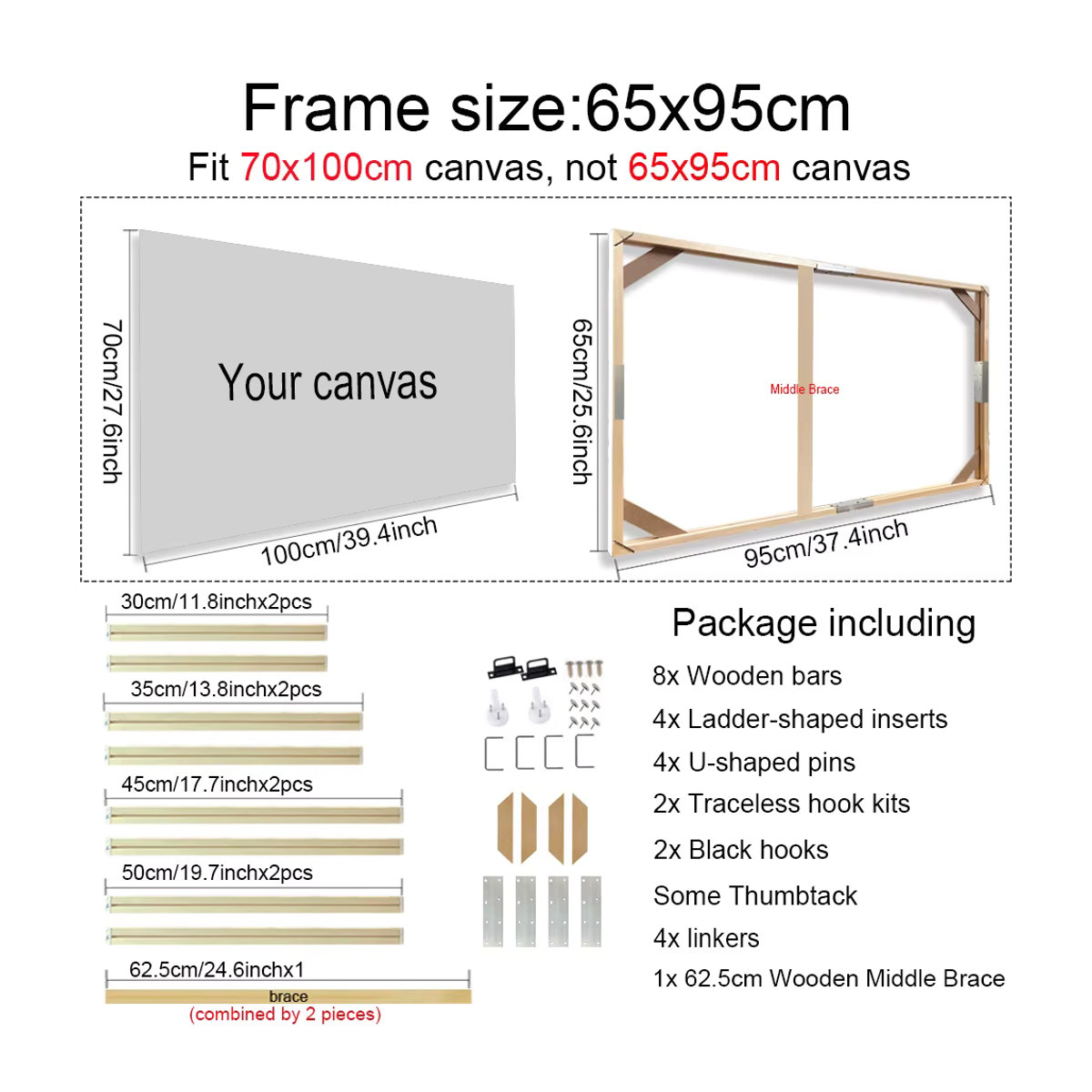 Little PP Holzrahmen für Leinwanddrucke und Diamant-Malerei, beige, B/H: 65 x 95 cm, passend für 70 x 100 cm Bilder und Poster - Bild 2