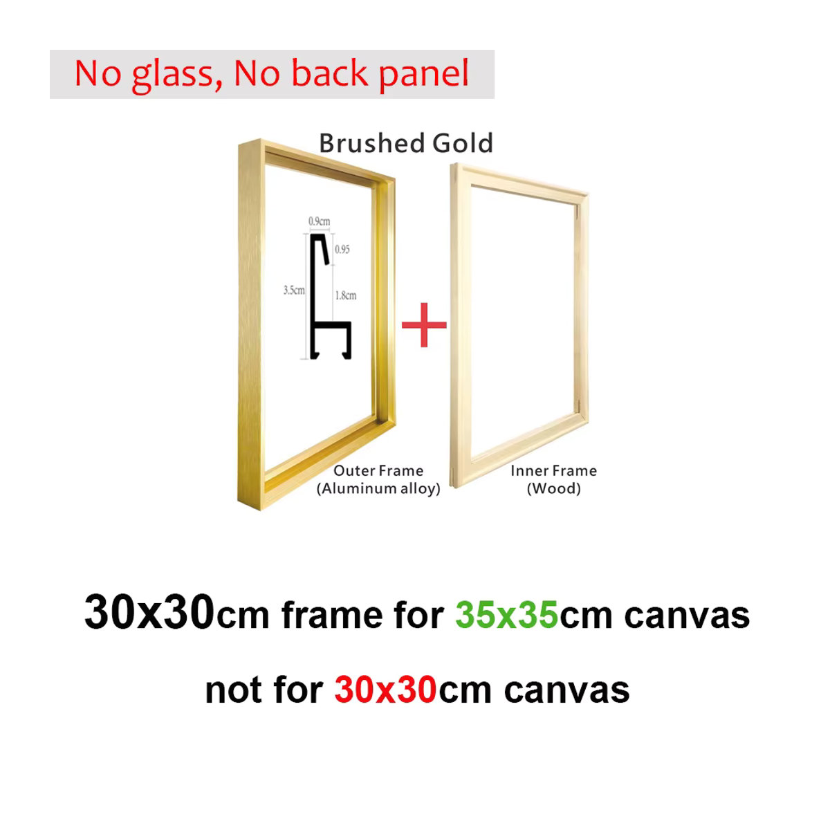 Little PP Metallrahmen aus Aluminiumlegierung für 35 x 35 cm Leinwand in Gold und Schwarz, quadratisch - Bild 3