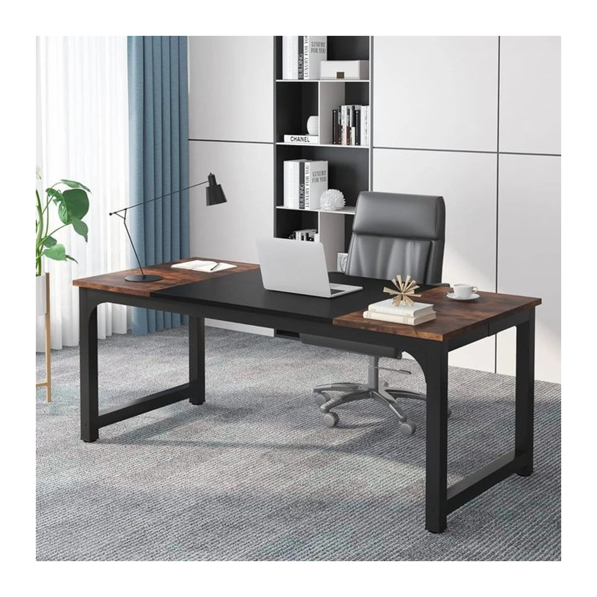 LITTLE TREE Chefschreibtisch modern in Braun mit Metallgestell, Breite: 180 cm - Bild 1