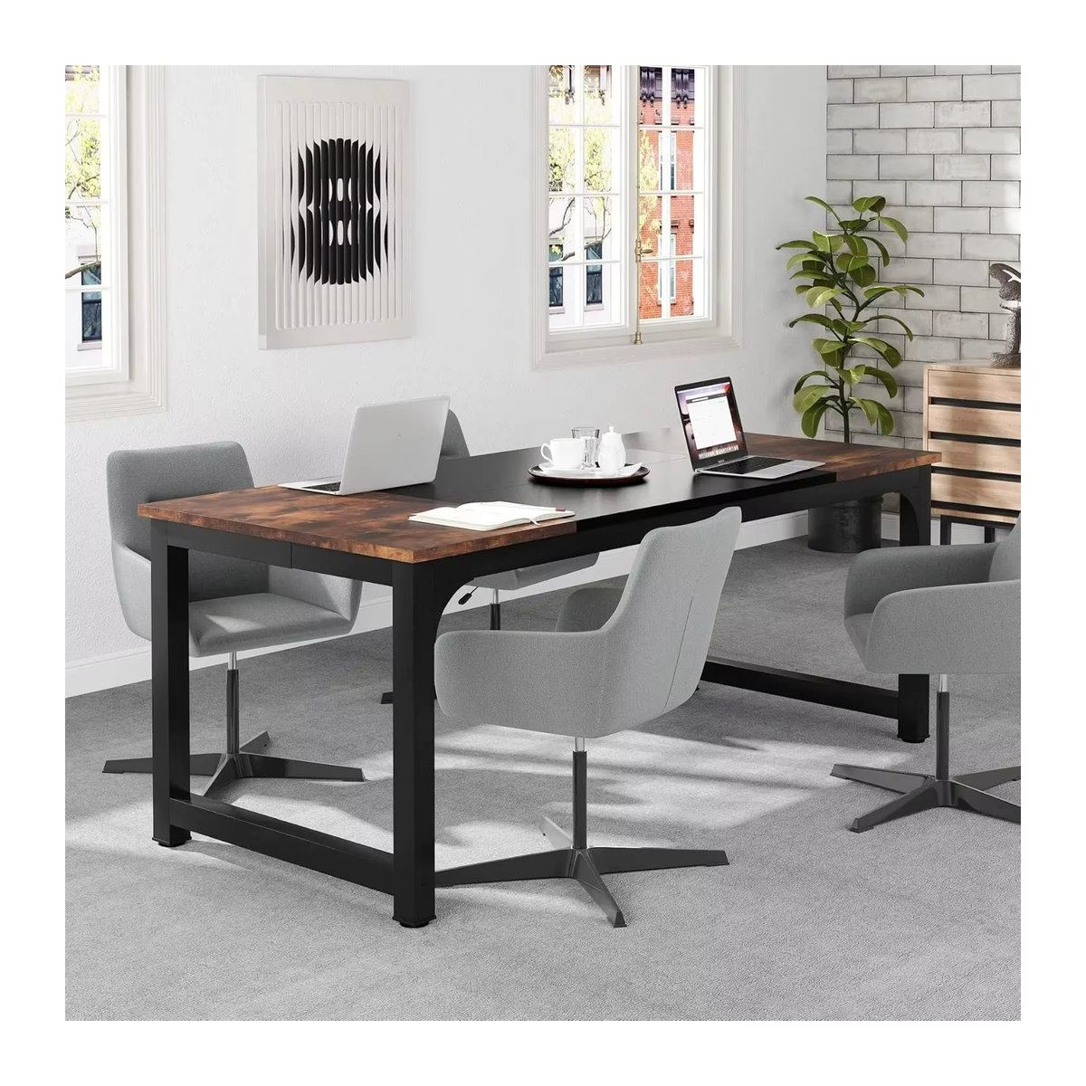 LITTLE TREE Chefschreibtisch modern in Braun mit Metallgestell, Breite: 180 cm - Bild 2