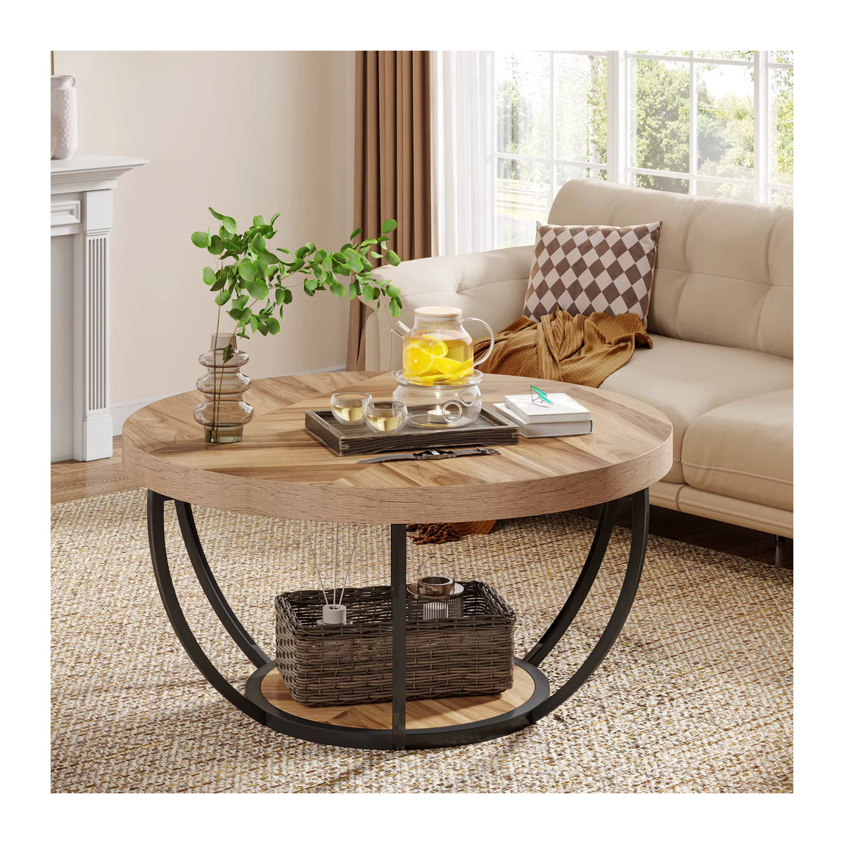 LITTLE TREE runder Couchtisch im Industrial Design aus Holz und Metall, braun, Durchmesser: 80 cm - Bild 2