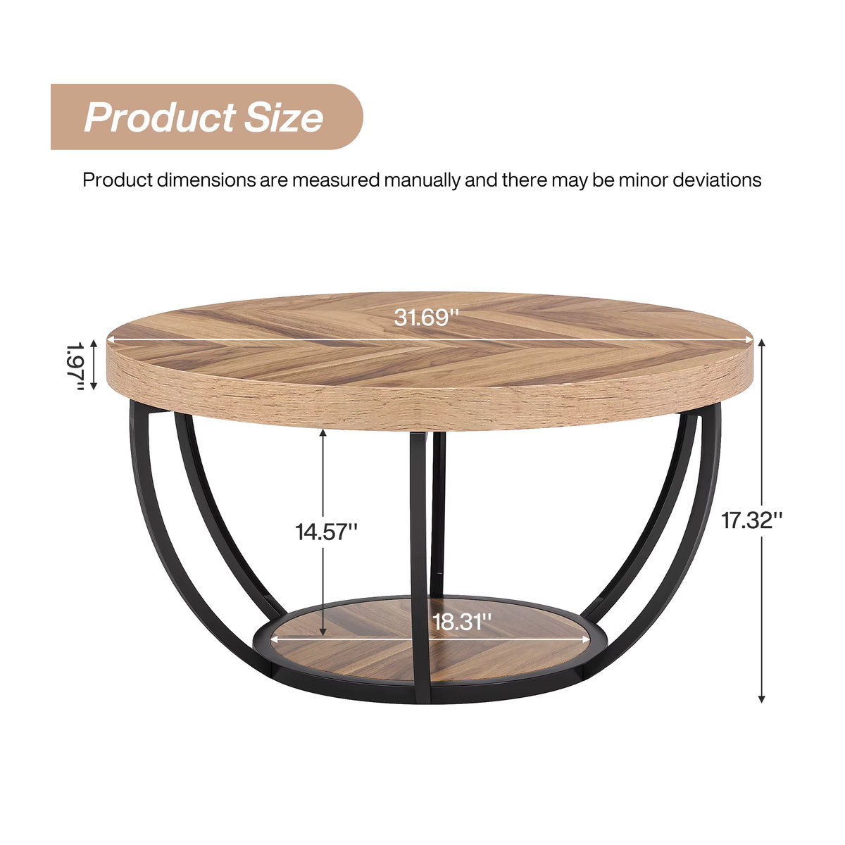 LITTLE TREE runder Couchtisch im Industrial Design aus Holz und Metall, braun, Durchmesser: 80 cm - Bild 3
