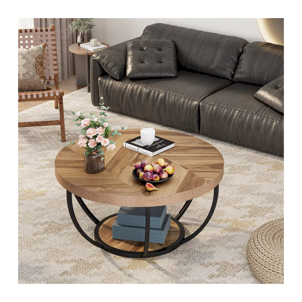 LITTLE TREE runder Couchtisch im Industrial Design aus Holz und Metall, braun, Durchmesser: 80 cm - Bild 6