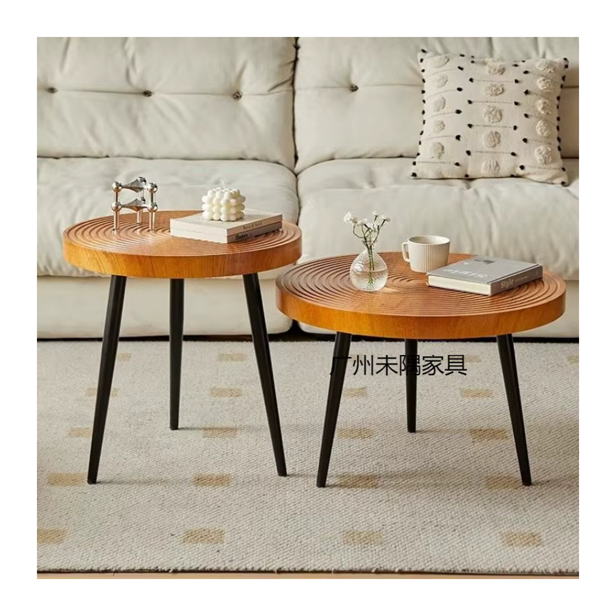LIUSHADUOLA Couchtisch aus Holz in Nussbaum, runder skandinavischer Beistelltisch im modernen Design - Bild 2