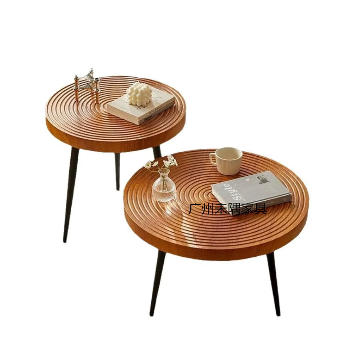LIUSHADUOLA Couchtisch aus Holz in Nussbaum, runder skandinavischer Beistelltisch im modernen Design - Bild 4