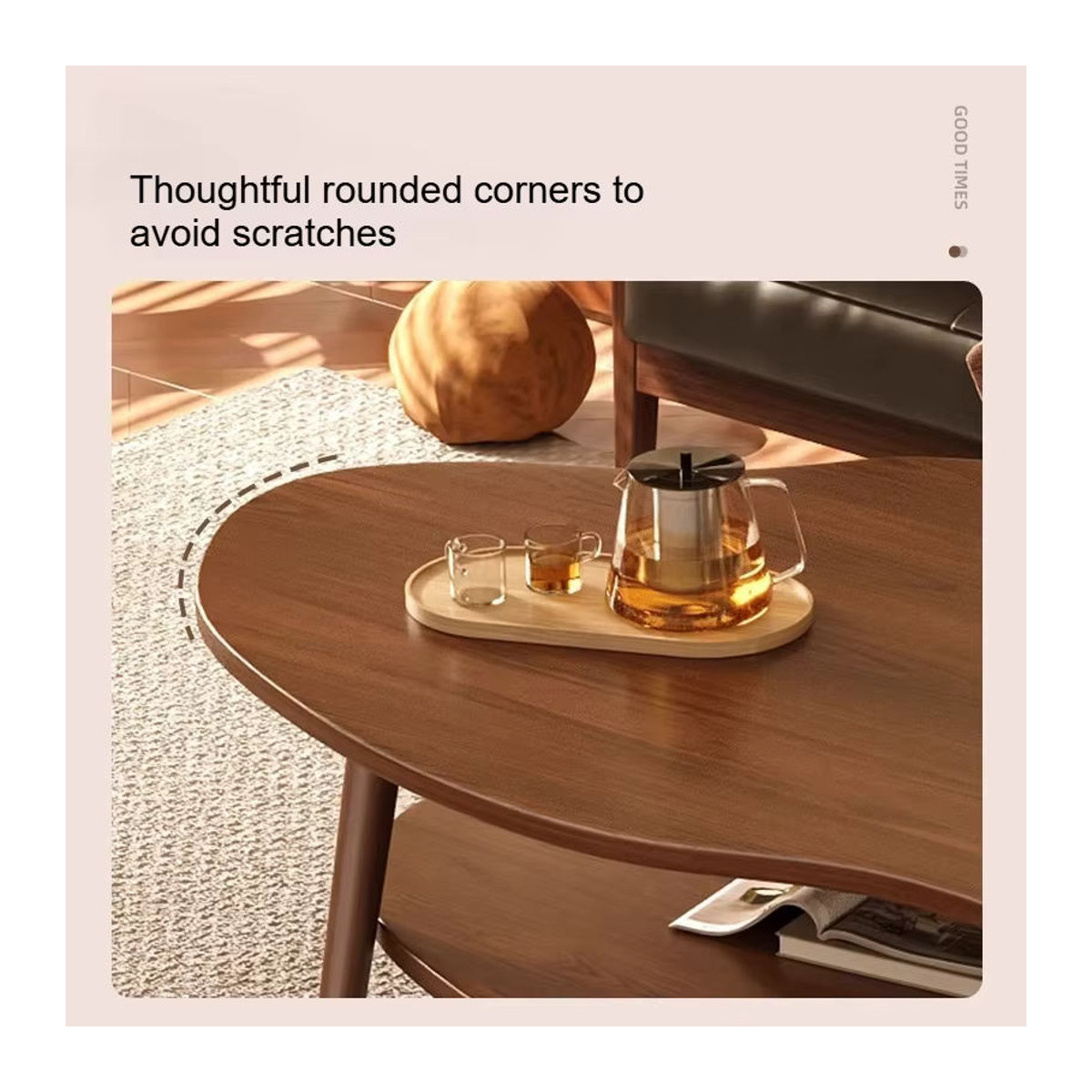 LIUSHADUOLA Couchtisch aus Massivholz in Nussbaum, runder Teetisch im modernen Design - Bild 1