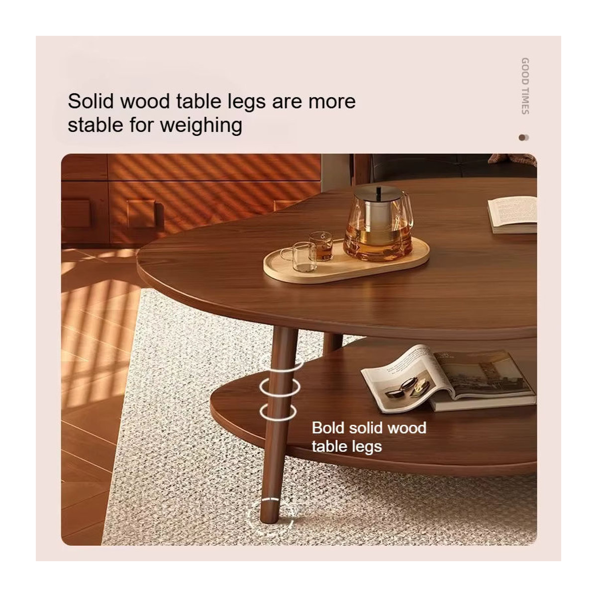LIUSHADUOLA Couchtisch aus Massivholz in Nussbaum, runder Teetisch im modernen Design - Bild 2