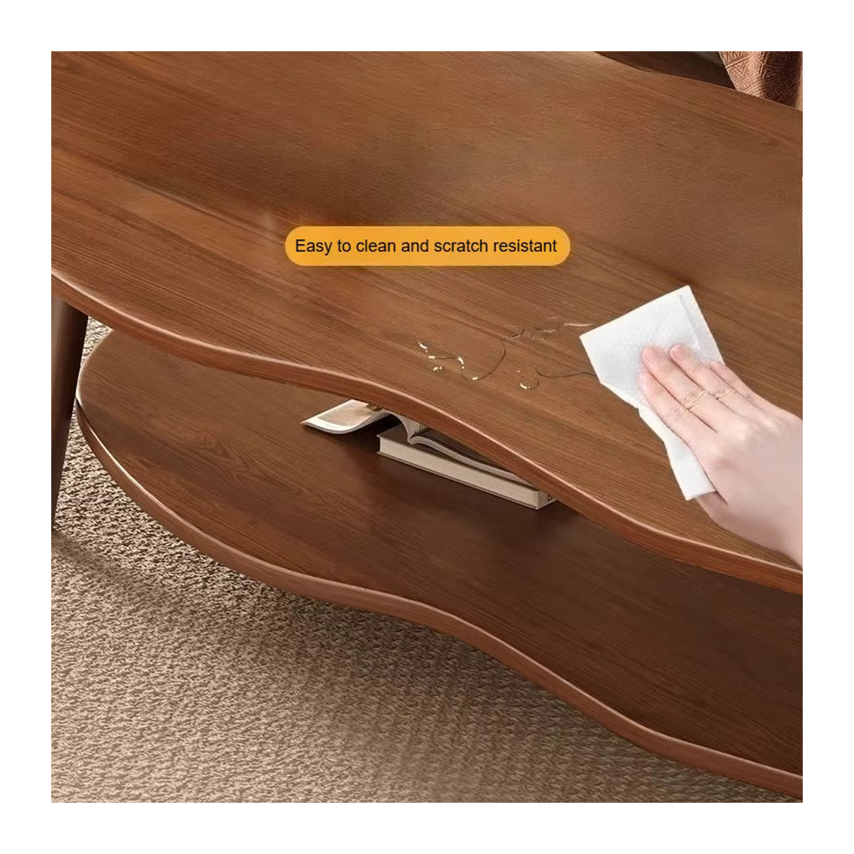 LIUSHADUOLA Couchtisch aus Massivholz in Nussbaum, runder Teetisch im modernen Design - Bild 3