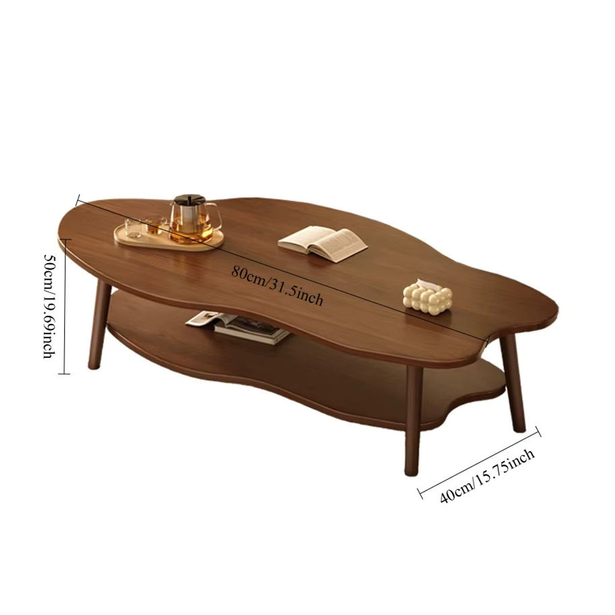 LIUSHADUOLA Couchtisch aus Massivholz in Nussbaum, runder Teetisch im modernen Design - Bild 4
