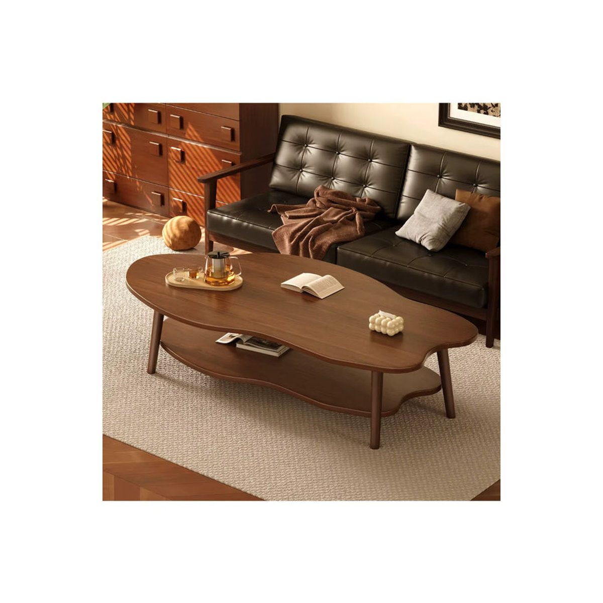 LIUSHADUOLA Couchtisch aus Massivholz in Nussbaum, runder Teetisch im modernen Design - Bild 6