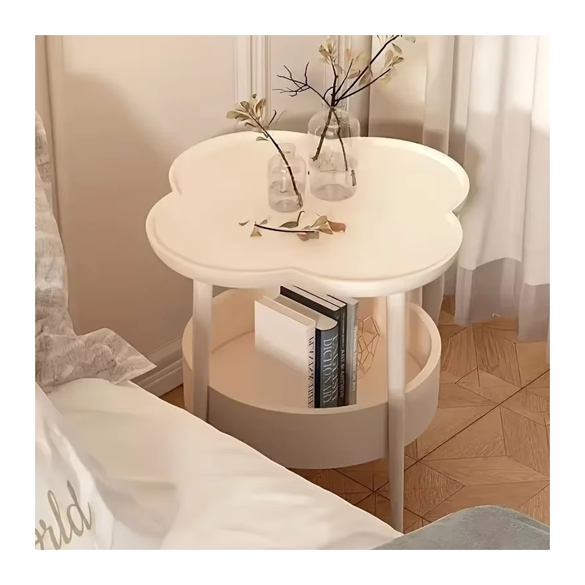 LIUSHADUOLA Couchtisch in Form eines vierblättrigen Kleeblatts, modern und doppellagig, Farbe Weiß - Bild 2