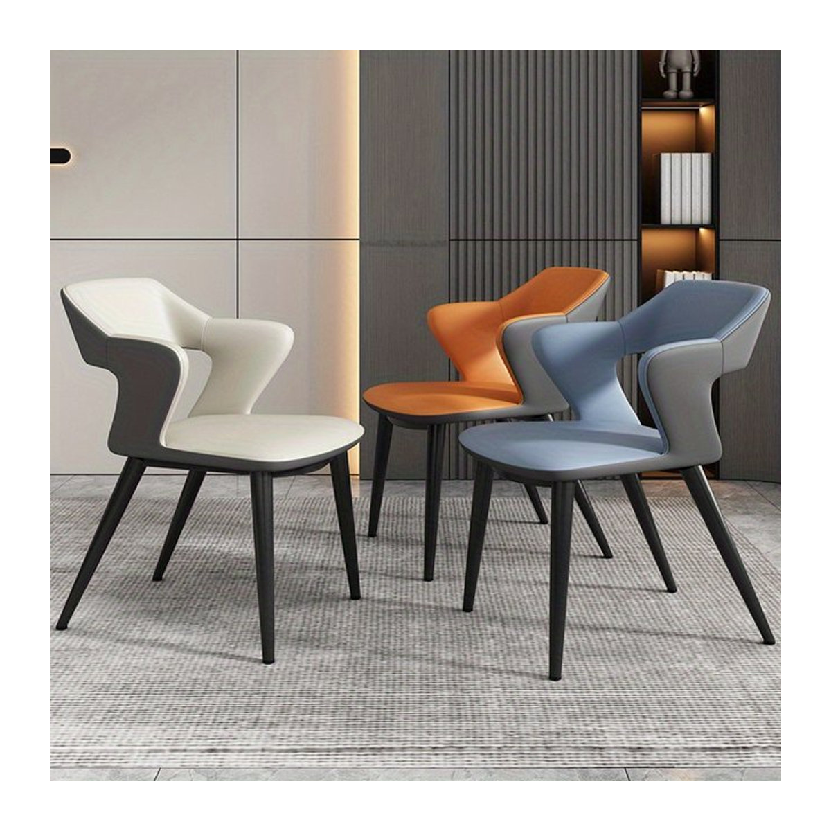 LIUSHADUOLA Esszimmerstuhl aus Echtleder im französischen Stil mit hohlem Design, erhältlich in Orange oder Weiß - Bild 1