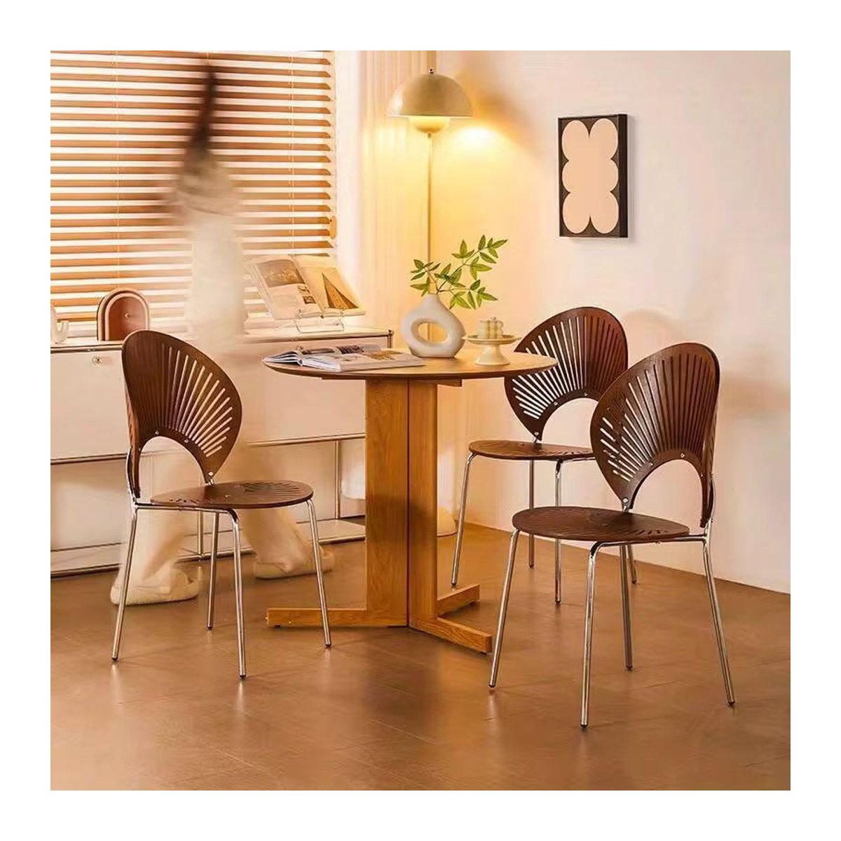 LIUSHADUOLA Esszimmerstuhl aus Massivholz in Braun im Skandinavischen Retro-Design - Bild 3