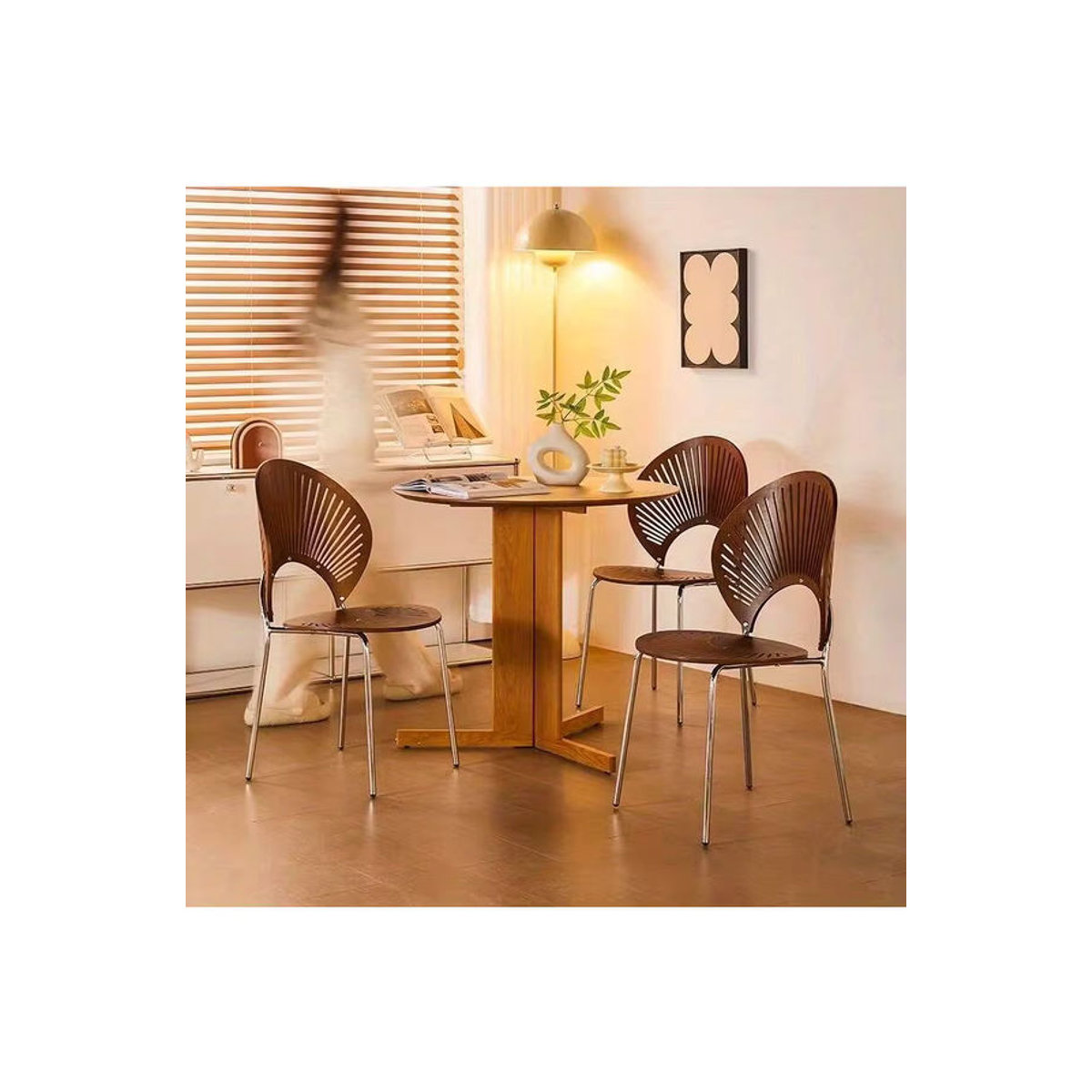 LIUSHADUOLA Esszimmerstuhl aus Massivholz in Braun im Skandinavischen Retro-Design - Bild 4