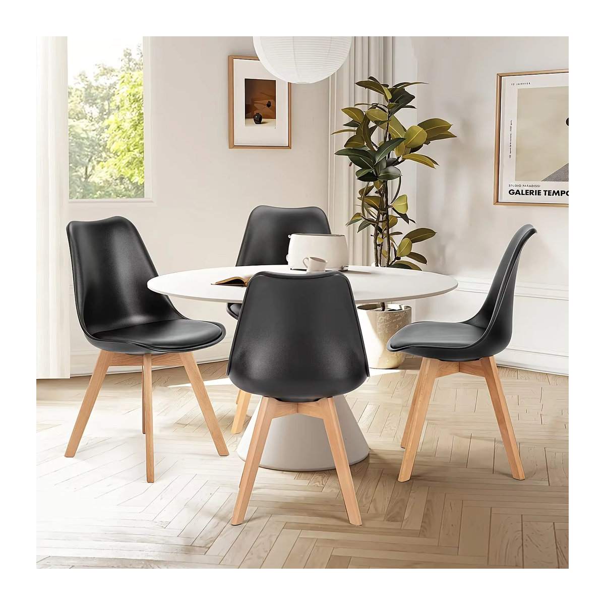 LIUSHADUOLA Esszimmerstuhl im skandinavischen Design aus Kunstleder und Holz in Grau oder Schwarz - Bild 2