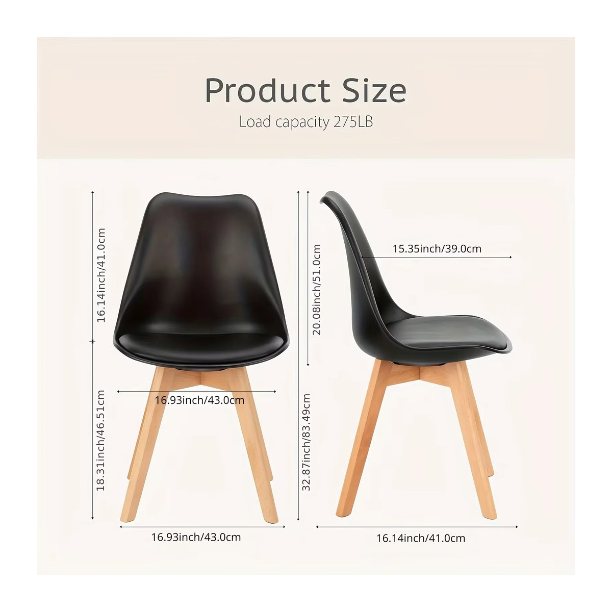 LIUSHADUOLA Esszimmerstuhl im skandinavischen Design aus Kunstleder und Holz in Grau oder Schwarz - Bild 4