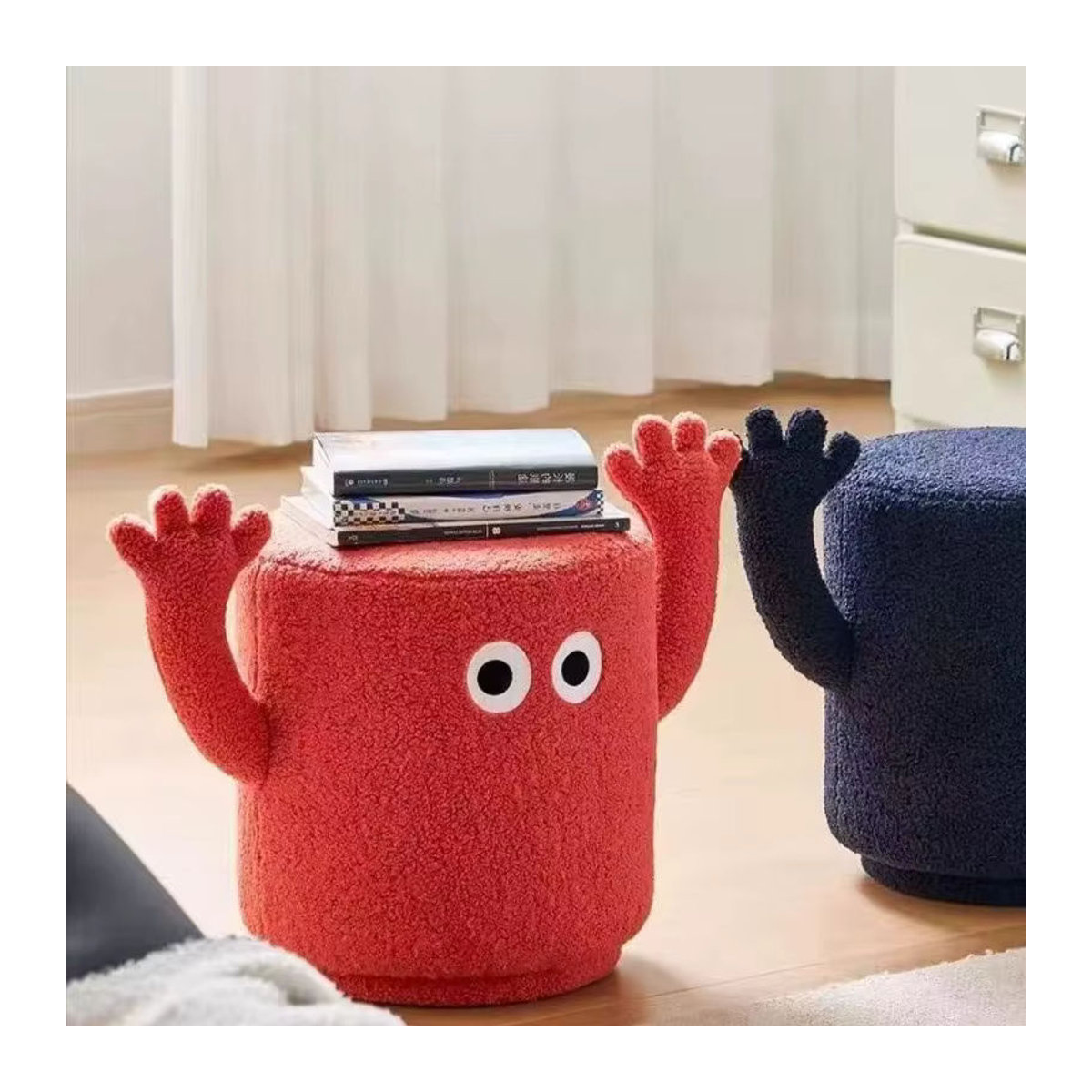 LIUSHADUOLA Handhocker Soft Pack Polsterhocker aus Lammkaschmir und Bouclé in Schwarz oder Rot - Bild 2