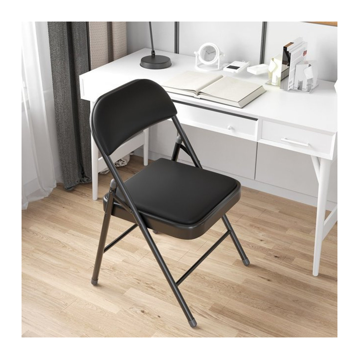 LIUSHADUOLA Klappstuhl in Schwarz mit Metallgestell für Teenager und Studenten, minimalistisches Design mit Rückenlehne - Bild 1