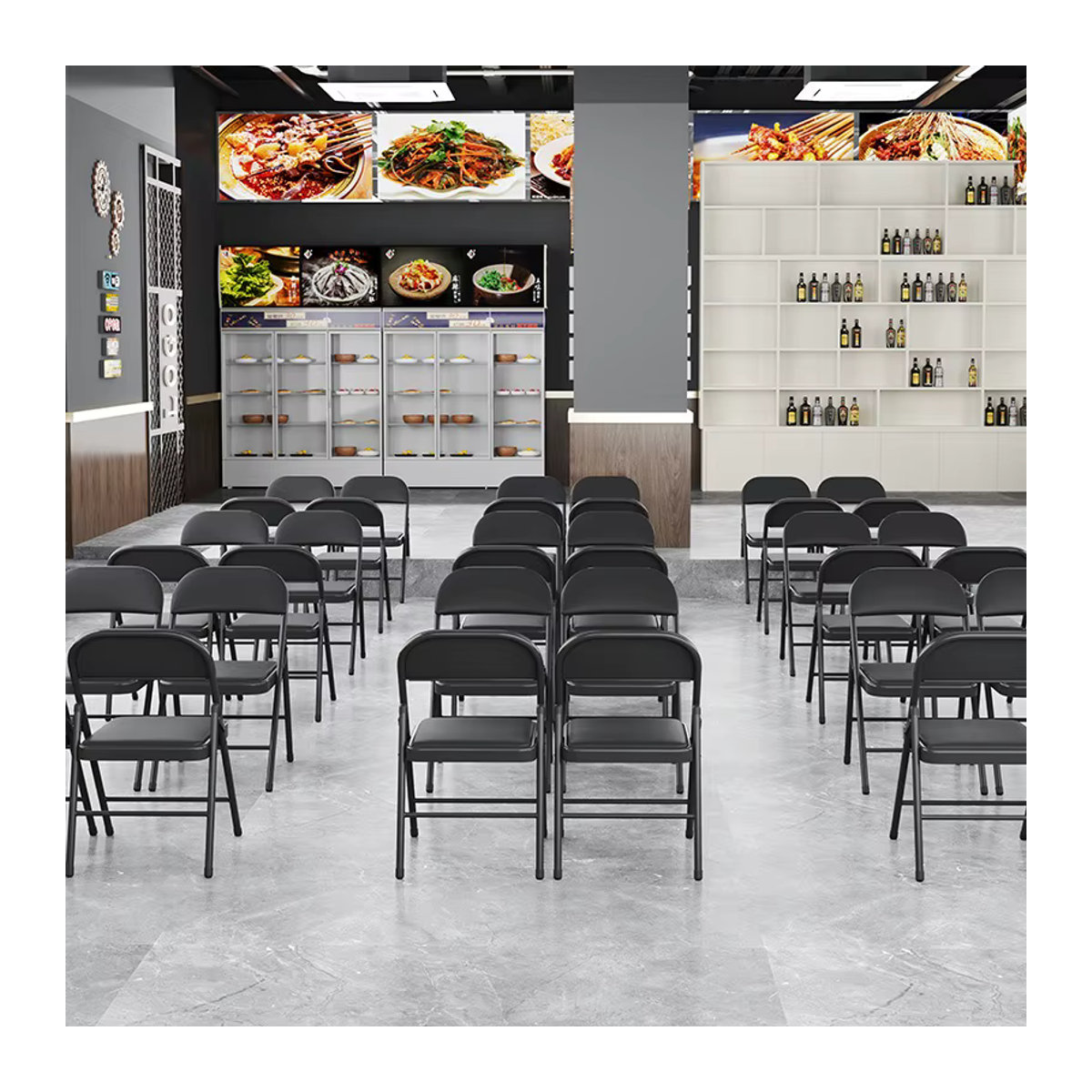 LIUSHADUOLA Klappstuhl in Schwarz mit Metallgestell für Teenager und Studenten, minimalistisches Design mit Rückenlehne - Bild 3
