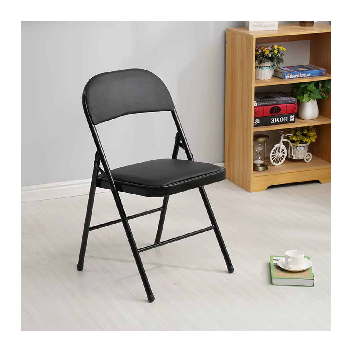 LIUSHADUOLA Klappstuhl in Schwarz mit Metallgestell für Teenager und Studenten, minimalistisches Design mit Rückenlehne - Bild 4