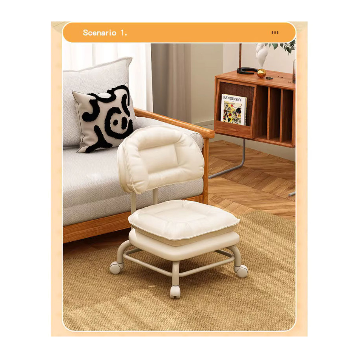 LIUSHADUOLA Mobiler Hocker aus Kunstleder in Grün oder Orange mit Rollen für Wohnzimmer und Haushalt - Bild 3