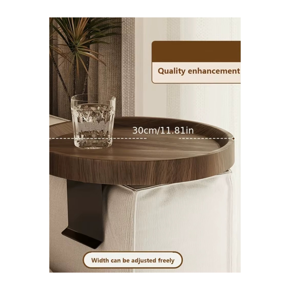 LIUSHADUOLA Moderner erweiterbarer Sofa-Armtisch aus Holz in Nussbaum Natur, runder Beistelltisch - Bild 4