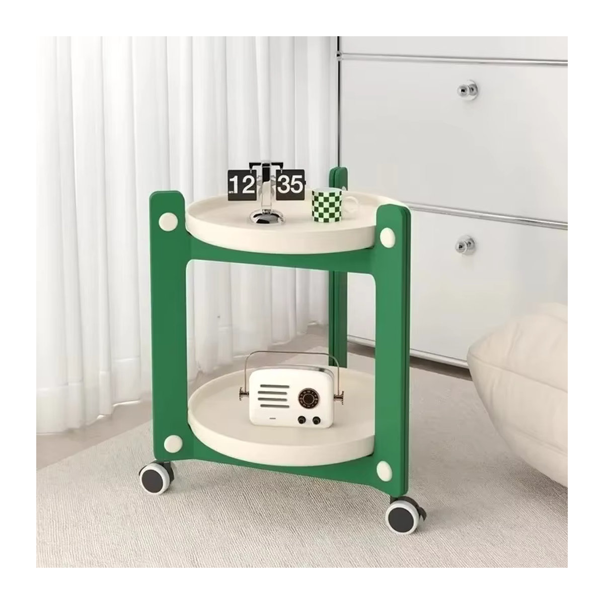 LIUSHADUOLA Rollwagen im nordischen minimalistischen Design als beweglicher Couchtisch und Nachttisch in Orange oder Grün - Bild 1