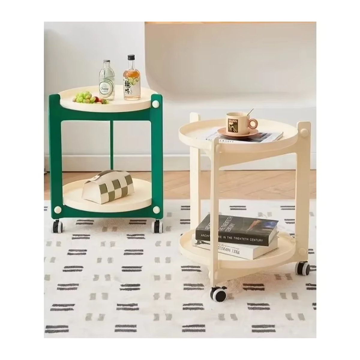LIUSHADUOLA Rollwagen im nordischen minimalistischen Design als beweglicher Couchtisch und Nachttisch in Orange oder Grün - Bild 3