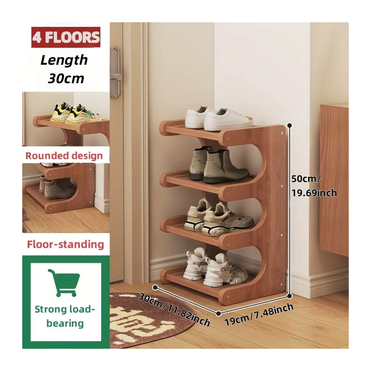 LIUSHADUOLA Schuhregal aus Bambus in Nussbaum, multifunktionaler Schuh-Organizer für Schlafzimmer und Zuhause - Bild 2