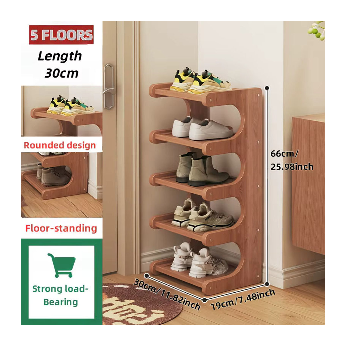 LIUSHADUOLA Schuhregal aus Bambus in Nussbaum, multifunktionaler Schuh-Organizer für Schlafzimmer und Zuhause - Bild 3