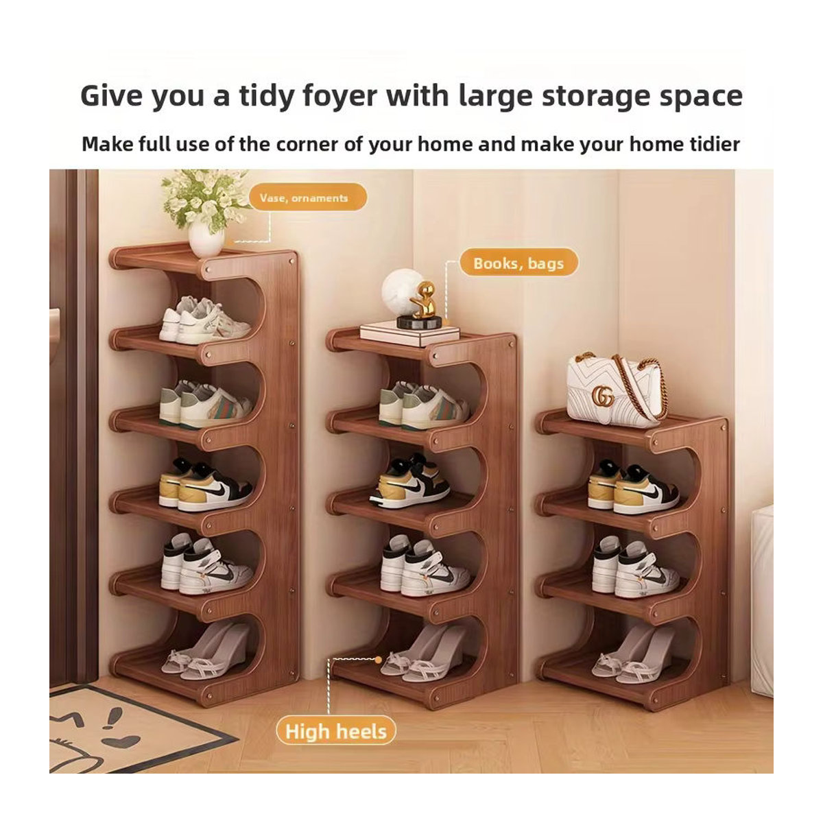 LIUSHADUOLA Schuhregal aus Bambus in Nussbaum, multifunktionaler Schuh-Organizer für Schlafzimmer und Zuhause - Bild 5