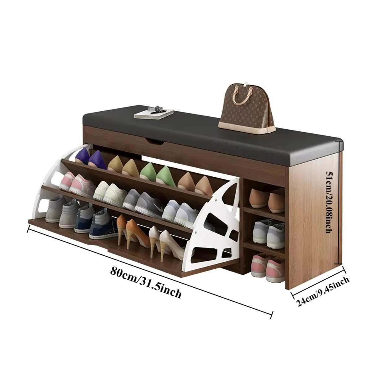 LIUSHADUOLA Schuhschrank Hocker in Braun Natur aus Holz mit integriertem Schuhregal und Sitzbank im modernen Design - Bild 3