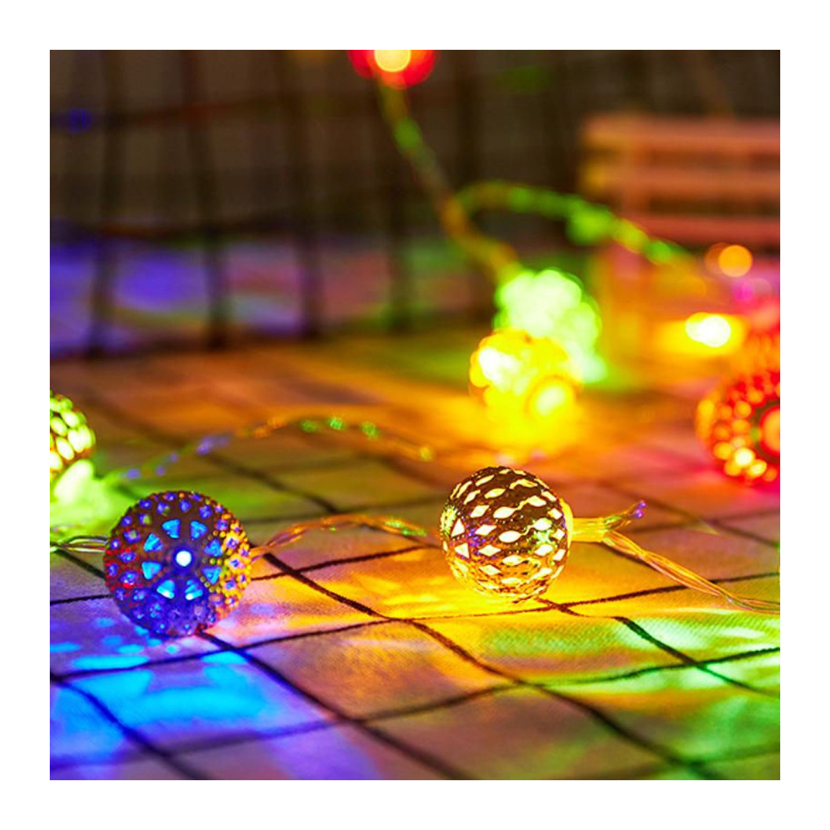 LIUXING Fire Home Decoration LED Solar Marokkanische Kugel Lichterkette im Bohemian Stil, Warmweiß, Silber/Weiß - Bild 5