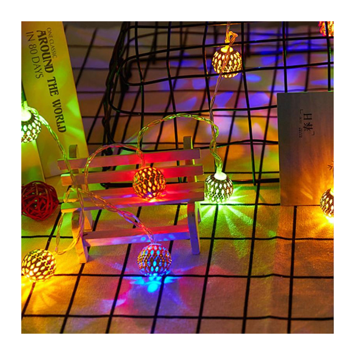 LIUXING Fire Home Decoration LED Solar Marokkanische Kugel Lichterkette im Bohemian Stil, Warmweiß, Silber/Weiß - Bild 6