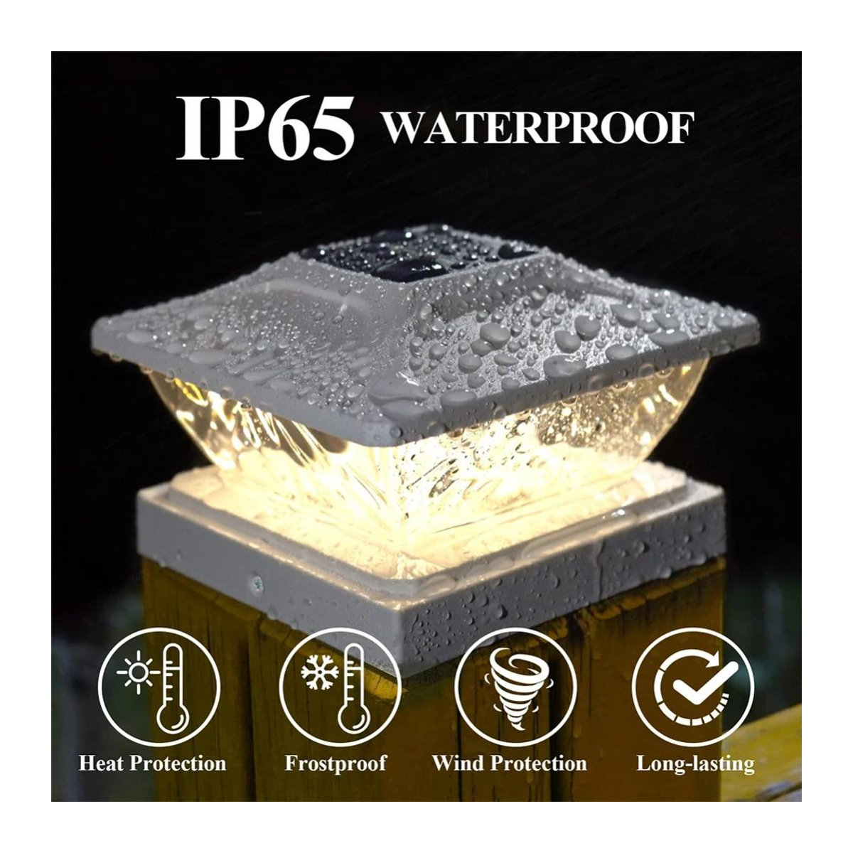LIUXING Fire Solar Lamp 2er-Set Klassische Solar Pfostenleuchte mit LED für Garten und Terrasse, Wasserdicht IP65, Farbe: Weiß - Bild 4