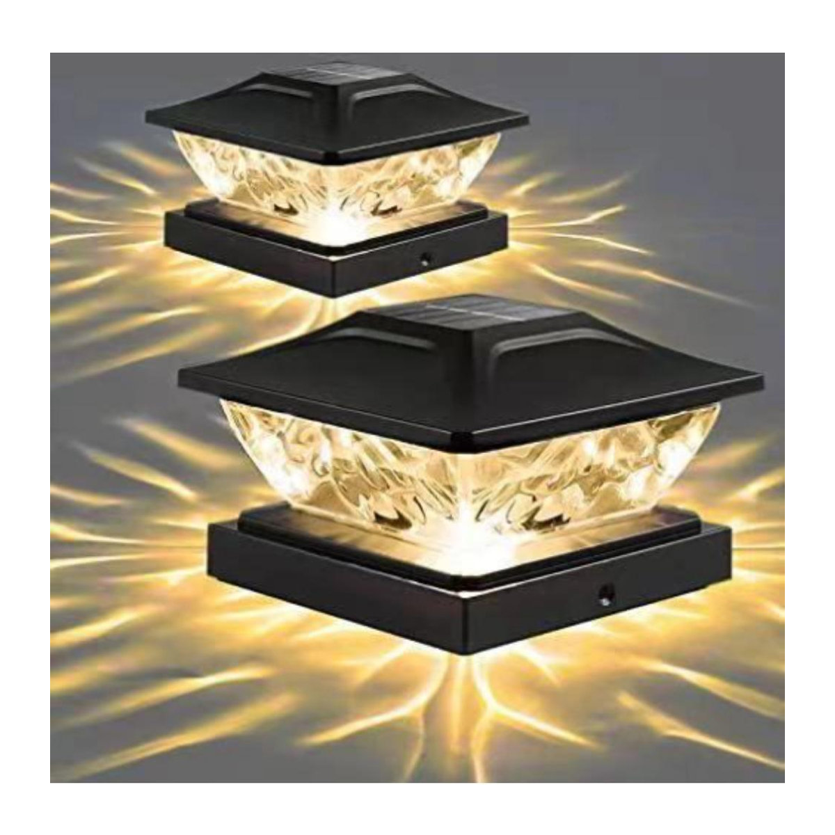 LIUXING Fire Solar Lamp 2er-Set Klassische Solar Pfostenleuchte mit LED für Garten und Terrasse, Wasserdicht IP65, Farbe: Weiß - Bild 8