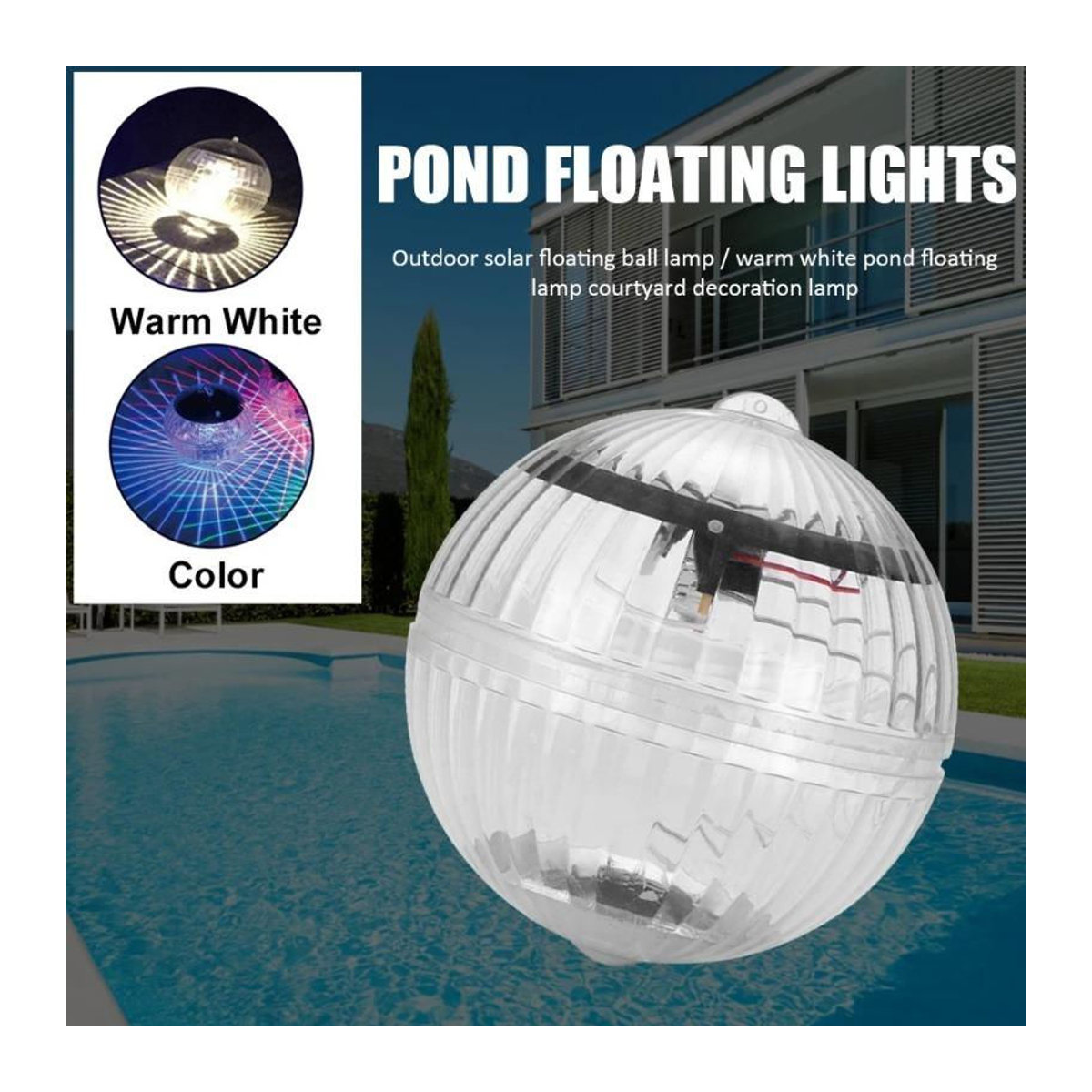LIUXING Fire Solar Lamp Schwimmende Solar-LED-Unterwasserlampe für Teich und Pool in Bunt und Warmweiß, Durchmesser: 10 cm - Bild 11