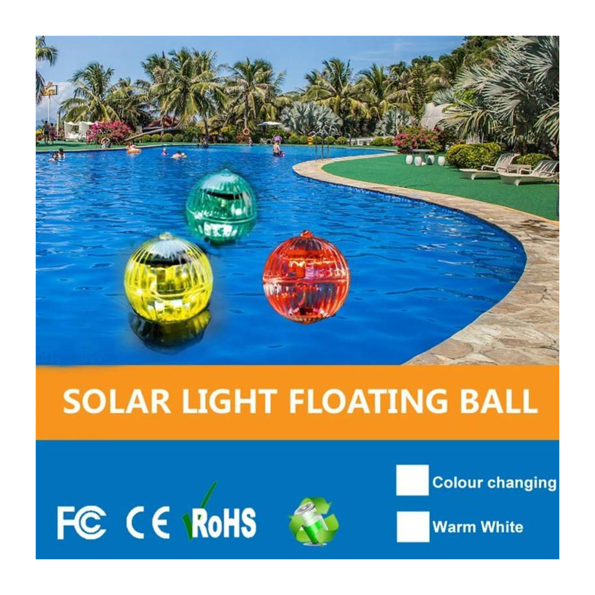 LIUXING Fire Solar Lamp Schwimmende Solar-LED-Unterwasserleuchte für Pool, Spa und Teich in Bunt und Warmweiß, Durchmesser: 11 cm - Bild 2