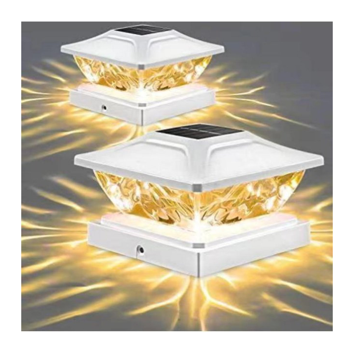 LIUXING Fire Solar Lamp Set: 6 Stück Klassische Solar Pfostenleuchten mit LED für Garten und Terrasse, Wasserdicht IP65, Farbe Weiß - Bild 1