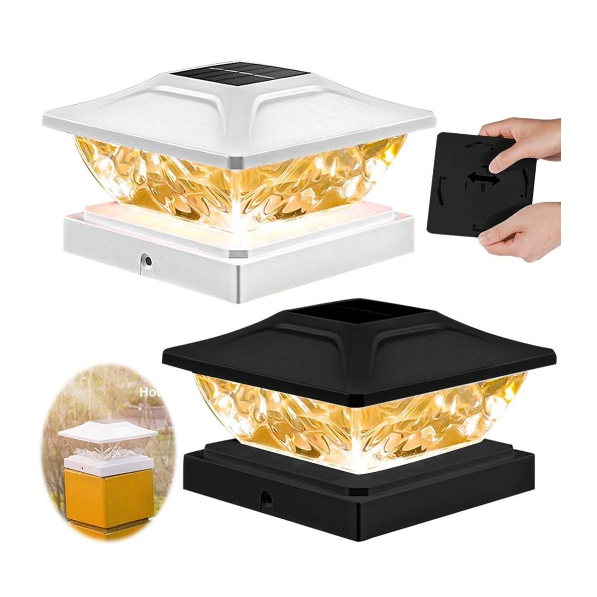 LIUXING Fire Solar Lamp Set: 6 Stück Klassische Solar Pfostenleuchten mit LED für Garten und Terrasse, Wasserdicht IP65, Farbe Weiß - Bild 3