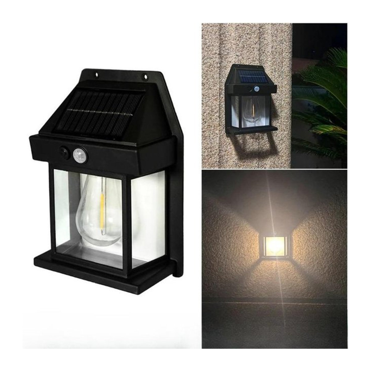 LIUXING Fire Solar Wandleuchte mit LED und Bewegungssensor, moderne Gartenbeleuchtung in Schwarz, IP44 wasserdicht - Bild 1