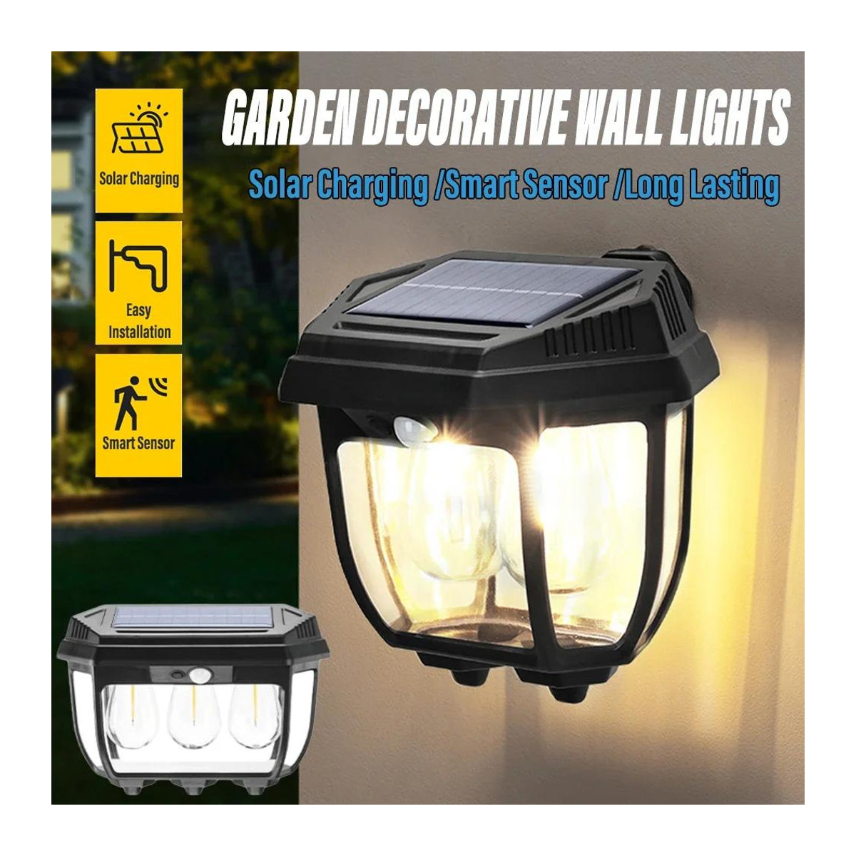 LIUXING Fire Solar Wandleuchte mit LED und Bewegungssensor, moderne Gartenbeleuchtung in Schwarz, IP44 wasserdicht - Bild 2