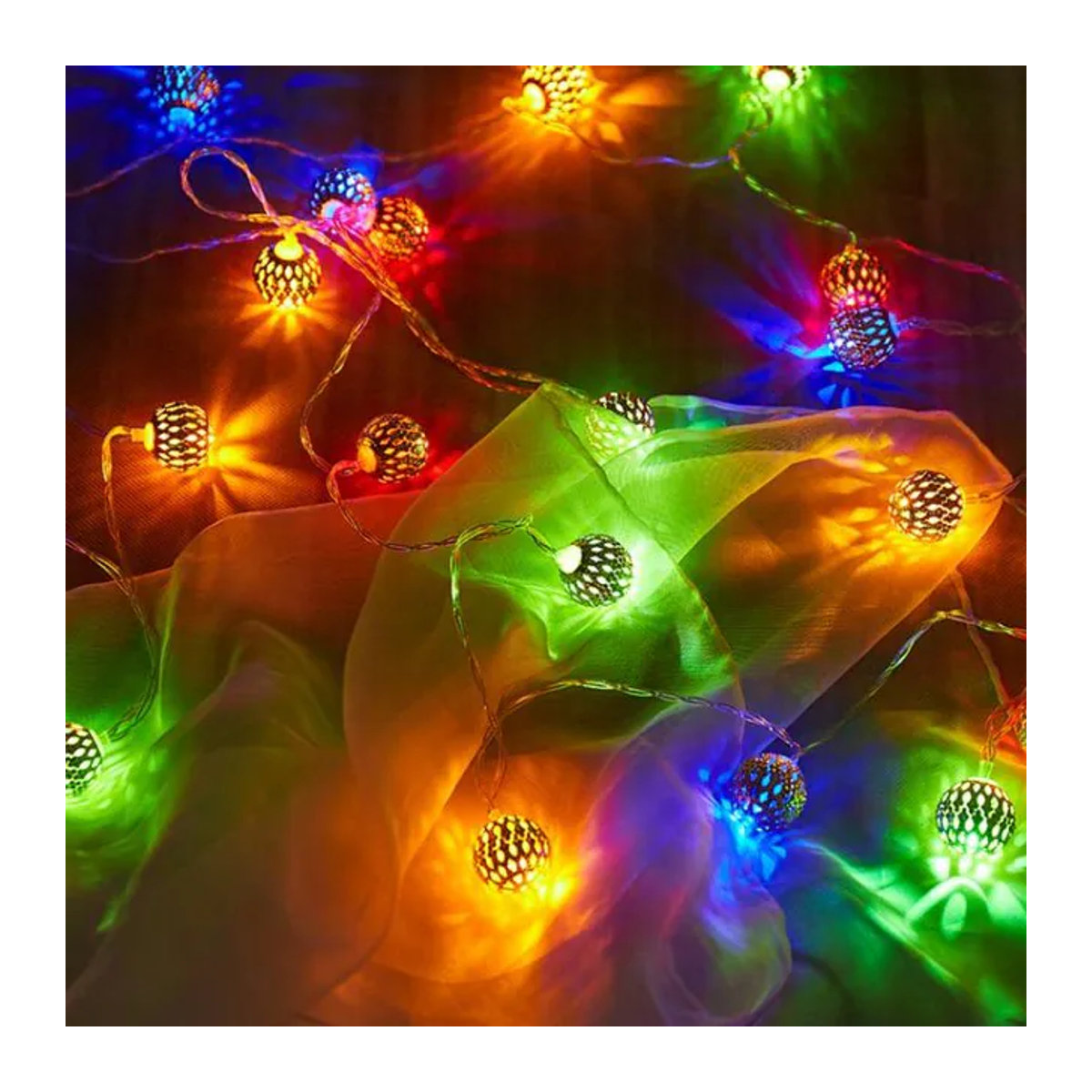 LIUXING Solar LED Lichterkette im Marokkanischen Stil mit bunten Hohlkugeln für die Außenhof Dekoration im Bohemian Design, 6m Länge mit 40 LEDs - Bild 1