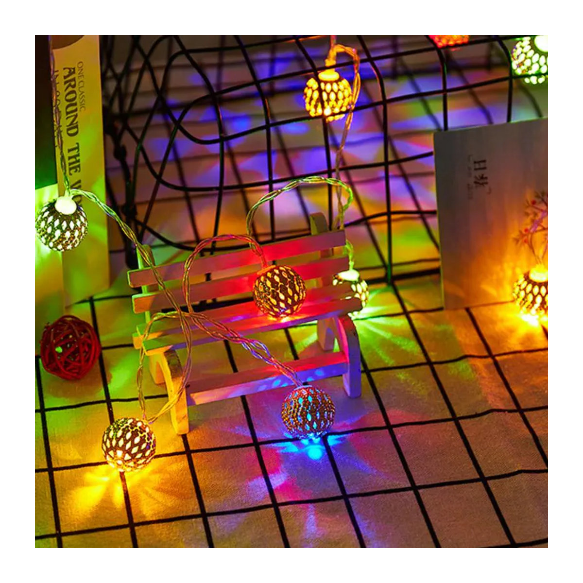LIUXING Solar LED Lichterkette im Marokkanischen Stil mit bunten Hohlkugeln für die Außenhof Dekoration im Bohemian Design, 6m Länge mit 40 LEDs - Bild 2