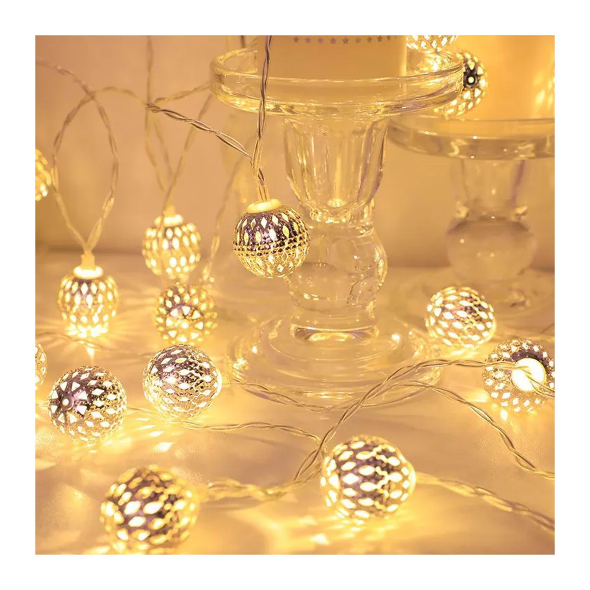 LIUXING Solar LED Lichterkette im Marokkanischen Stil mit bunten Hohlkugeln für die Außenhof Dekoration im Bohemian Design, 6m Länge mit 40 LEDs - Bild 4