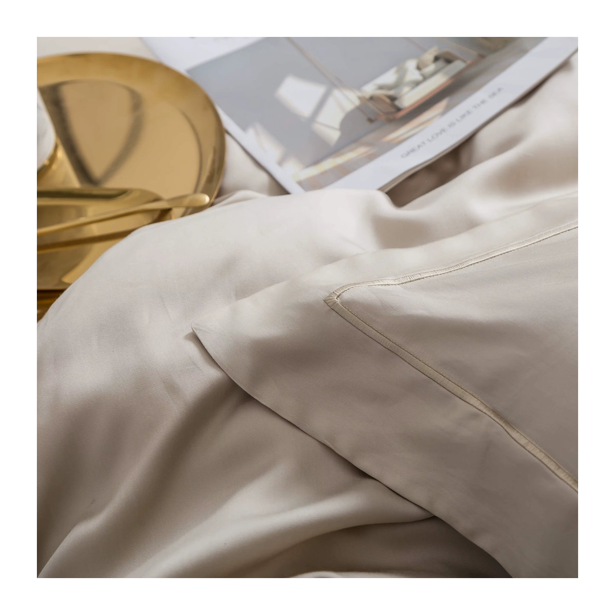 Liv-Esthete Bettwäsche-Set aus 100 % Maulbeerseide in Beige, Queen-Size mit Bettbezug, flachem Bettlaken und Kissenbezug - Bild 2