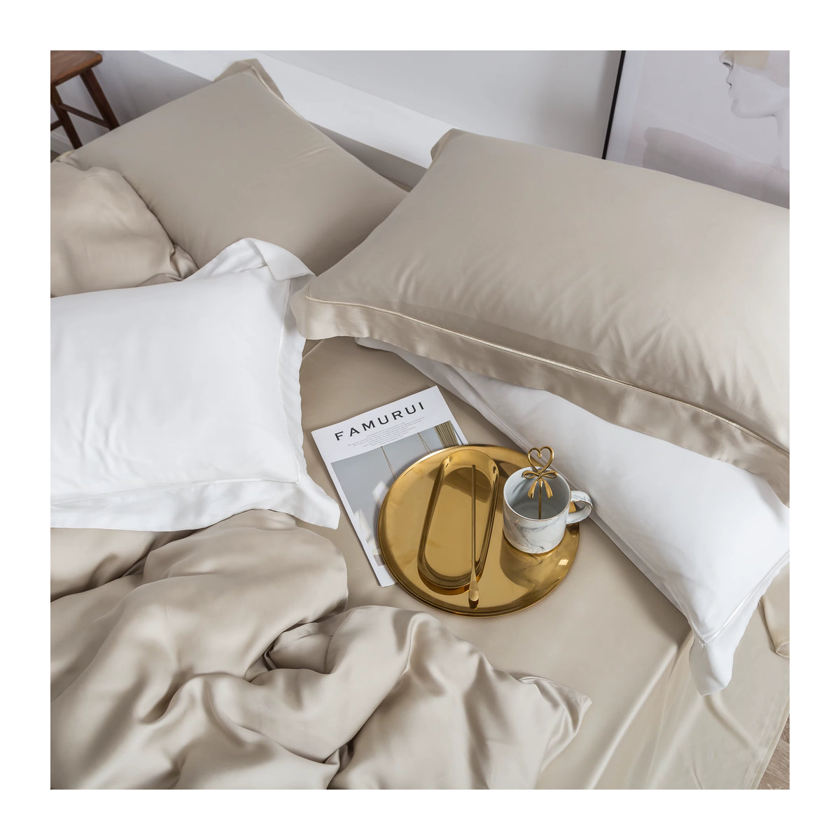 Liv-Esthete Bettwäsche-Set aus 100 % Maulbeerseide in Beige, Queen-Size mit Bettbezug, flachem Bettlaken und Kissenbezug - Bild 3