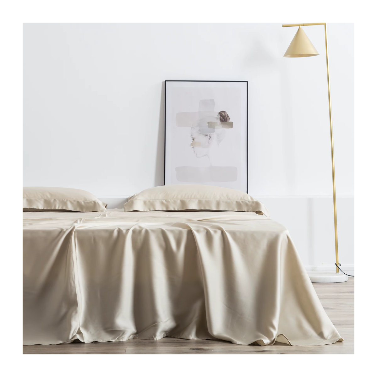 Liv-Esthete Bettwäsche-Set aus 100 % Maulbeerseide in Beige, Queen-Size mit Bettbezug, flachem Bettlaken und Kissenbezug - Bild 4